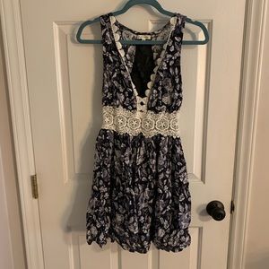 Blue and White Lace Mini Dress